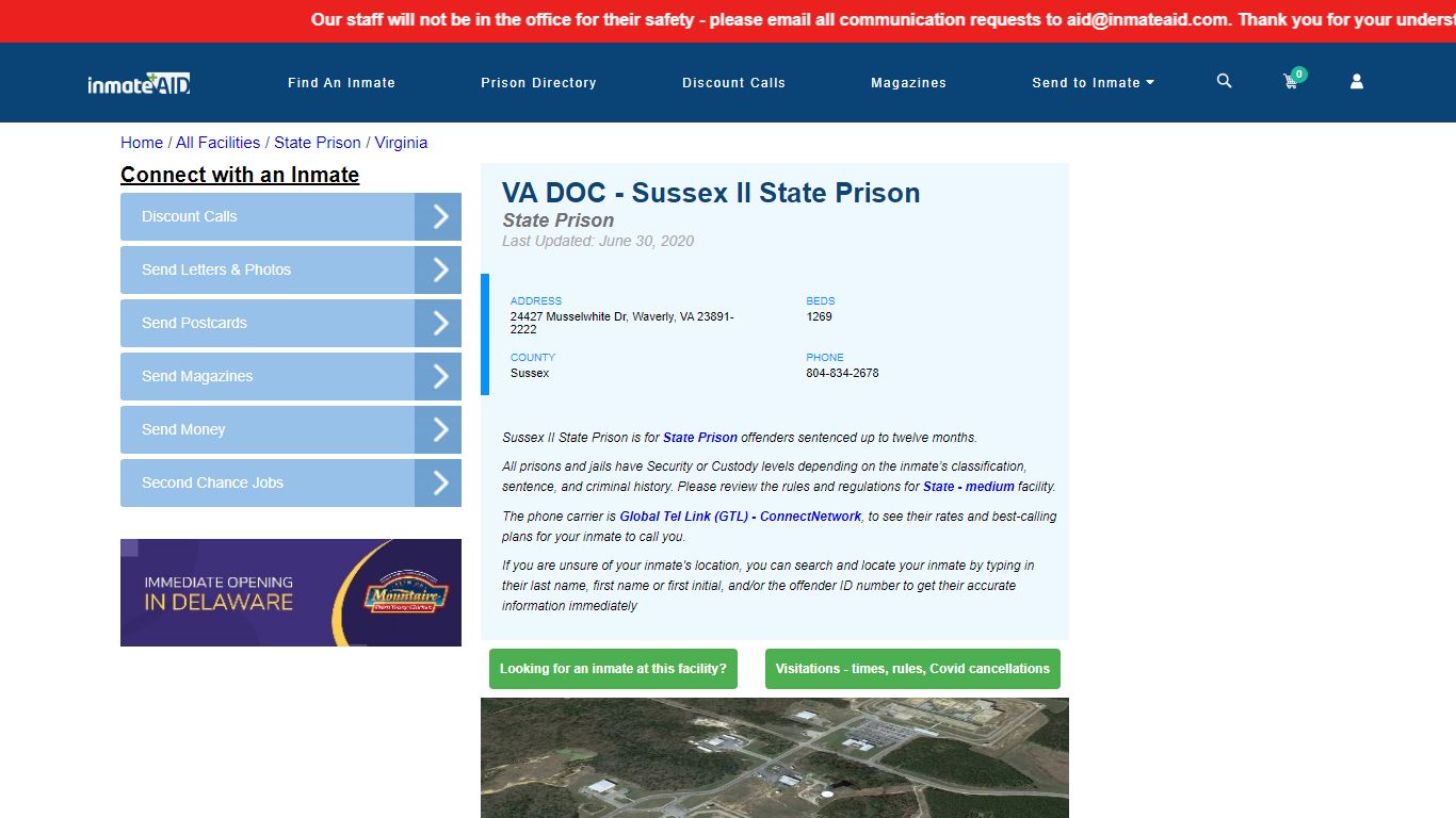 VA DOC - Sussex II State Prison & Inmate Search - Waverly, VA