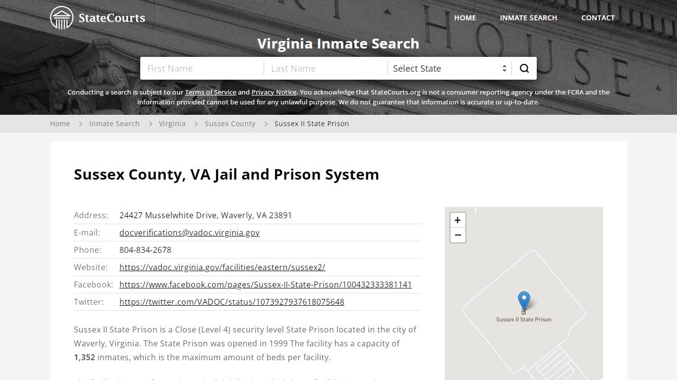 Sussex II State Prison Inmate Records Search, Virginia - StateCourts