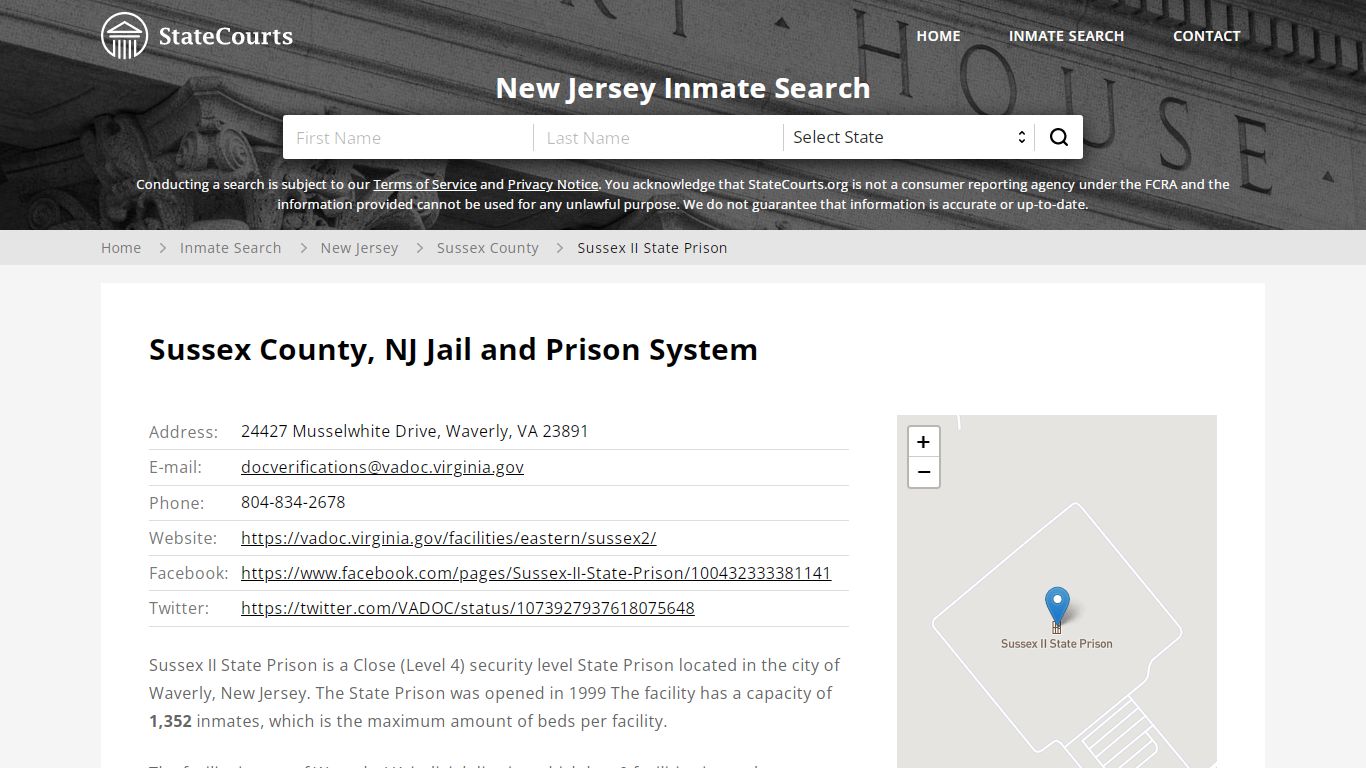 Sussex II State Prison Inmate Records Search, New Jersey - State Courts